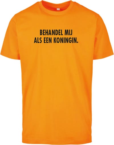 T-shirt oranje XL - Behandel mij als een koningin - soBAD. - Koningsdag - Oranje shirt dames - Oranje shirt heren - Unisex - Regular fit