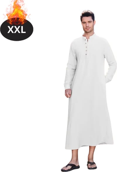 Nivard Islamitische Kleding - Djellaba Heren - Moslim Kleding - Arabisch Mannen Kaftan - Alhamdulillah - Wit XXL