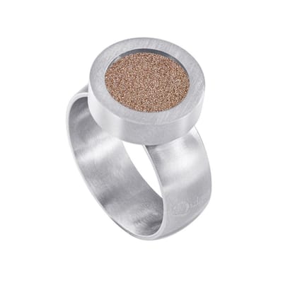 Quiges RVS Schroefsysteem Ring Zilverkleurig Mat 16mm met Verwisselbare Glitter Champagne 12mm Mini Munt