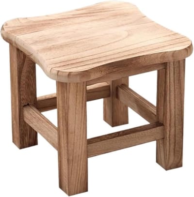 Houten Voetenbank - Opstapkruk Krukje - Ontspannen Zitten - Afgeronde Randen - 26x26x23cm - Houtkleur