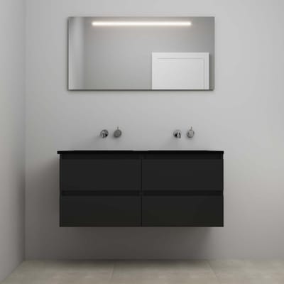 On-Line Badkamermeubelset - 120 cm - Voorgemonteerd - Ladestructuur - Acryl Wastafel - zonder Kraangat - Spiegel met LED-Verlichting - Mat Zwart