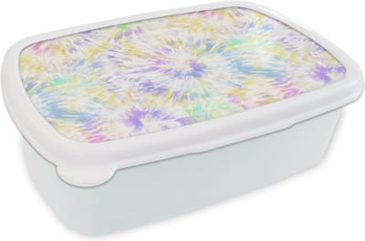 Broodtrommel Wit - Lunchbox - Brooddoos - Zomer - Patronen - Regenboog - Tie dye - 18x12x6 cm - Volwassenen