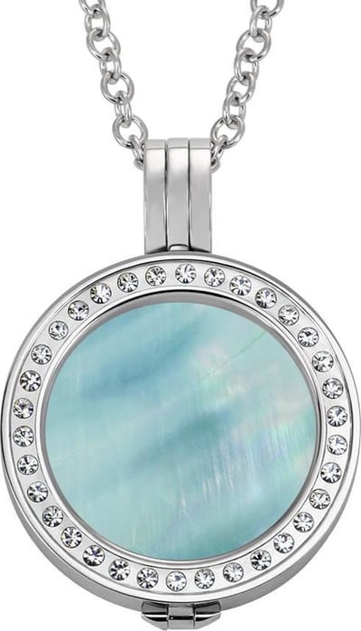 Quiges - Munthouder met Ketting en Munt 25mm Schelp Lichtblauw - RVS Zilverkleurig met Zirkonia - EPRHZ113