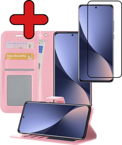 Hoesje - Met Screenprotector - Geschikt voor Xiaomi 12X - Luxe Pasjeshouder - Flipcase - Bookcase Portemonee - Flip Case - Kunstleer Book Case - Book Cover - Walletcase - Portemonneehoes - Telefoonhoes - Lichtroze