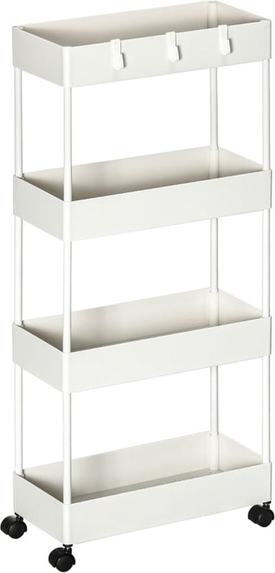 Serveerwagen op wieltjes - Keukentrolley - Opbergrek - Wit - 40 cm x 19 cm x 90 cm