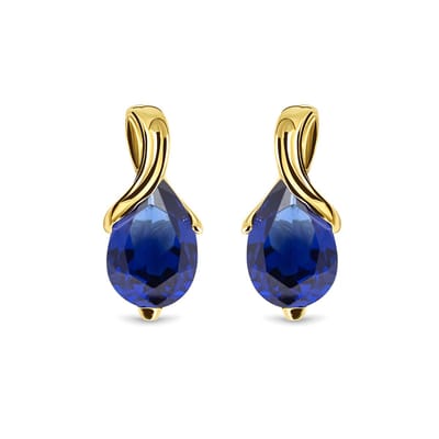 Miore Pure Oorbellen Dames - 14 Karaat Goud - Blauwe Saffier - Handgemaakt - Oorhangers - 10 mm