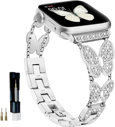 Elegante 38mm 40mm 41mm Horlogeband voor Apple Watch SE en Series 1-9 met Kristallen en RVS