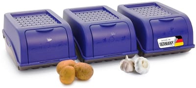 Aardappelbewaardoos | 3x klein 3,5L | Marineblauw | Uiendoos | Groentebox stapelbare aardappelbox uienopslag aardappelmand fruitcontainer aardappelbox voedselopslagcontainer wortels