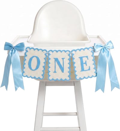 Hoge stoel banner 1e verjaardag - blauw en wit - felt materiaal - feestdecoratie voor foto's - SnelShoppen