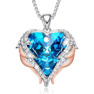 Sieraden Ocean Heart Ketting Vrouwelijke Engel Vleugels Kristal Sleutelbeen Ketting Ketting blue