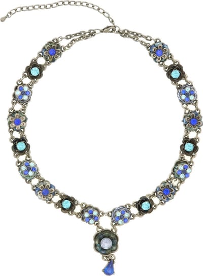 Behave Ketting blauw kort met bloemen en steentjes 35 cm