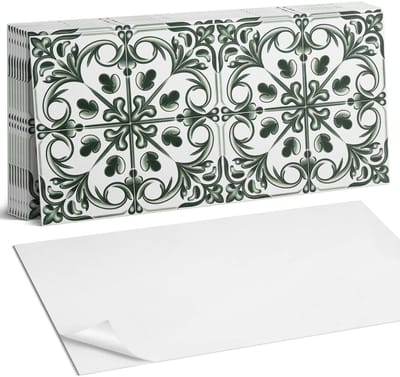 Coloray Plaktegels - Plantenpatroon in de tegel Zelfklevende Wandtegels - 40 cm x 20 cm - Groente Plaktegels - 10 stuks - Rechthoek PVC Tegels - Plaktegels Badkamer - Vloertegels Zelfklevend - Vinyltegels Vloer Zelfklevend - Portugese Tegels
