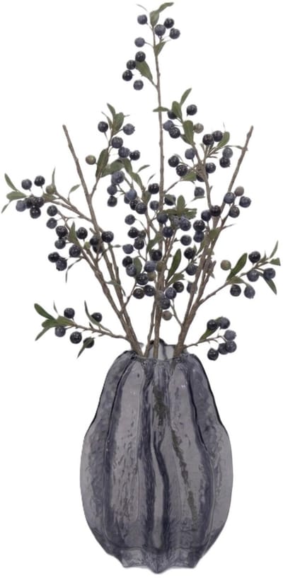 Mega Collections Bloemenvaas Callas - bewerkt sier glas - D14 x H21 cm - transparant smoke grijs - boeket en stelen - Moderne stijl