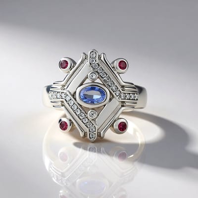 Cavill - 925 Sterling Zilver Ring - 0,35 ct Blauwe Ceylon Saffier & Roze Toermalijn - Ovale Luxe Ring - Platina Coating - Dames Sieraad