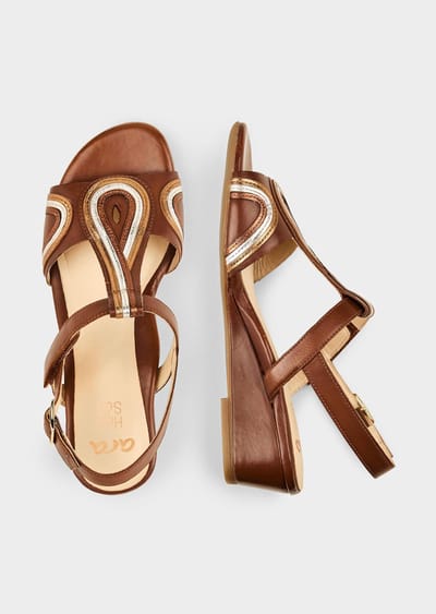 Sandalen van leer met sleehak - bruin - Gr. 4,5 van Goldner Fashion