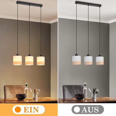 NETTLIFE Hanglamp - 3-Lichts - E27 Fitting - wit - Eettafel hanglamp - Vintage - met stoffen lampenkap - voor Eetkamer | Woonkamer | Keuken - B 48cm-excl. lichtbron