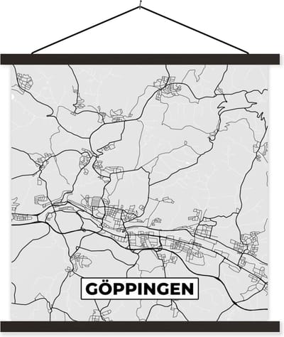 Posterhanger incl. Poster 60x60 cm - Schoolplaat - Plattegrond - Duitsland - Göppingen - Stadskaart - Kaart - Textielposter - Zwarte latten - Stadskaart