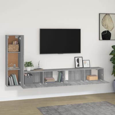 vidaXL - 3-delige - Tv-meubelset - bewerkt - hout - grijs - sonoma - eikenkleurig