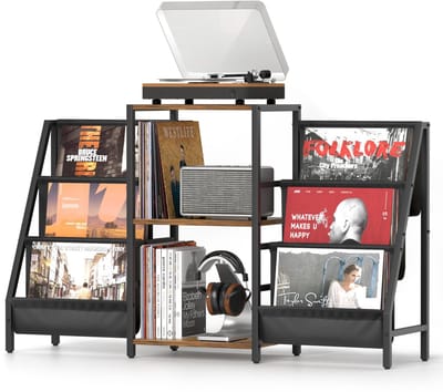 Unyqoos® Stijlvolle platenspelerstandaard met ruime opslag voor vinylcollecties