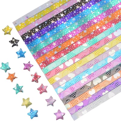 Origami Ster Papier - Vouwstrips Sterren - Huisdecoratie Maken - Glitter Hart Patroon - 540 Stuks - Kleurrijk