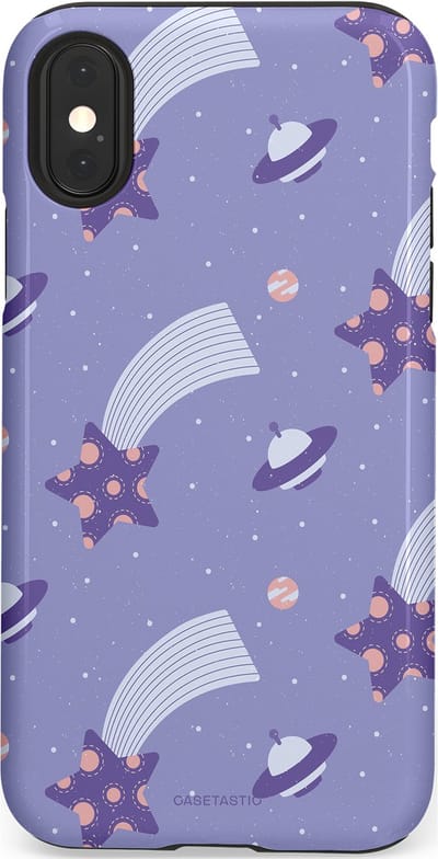 Casetastic Hoesje Geschikt voor Apple iPhone X/Xs - Stijlvolle Beschermende Duo-layer Case - Sterrenhemel Lila