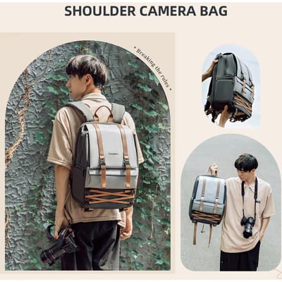Cwatcun D88 Sac à dos pour appareil photo 2ème génération Sac pour appareil photo étanche Étui pour appareil photo grande capacité avec support pour trépied 16.5 gris