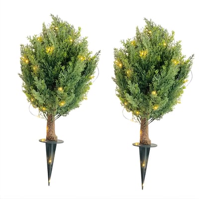 Kunstmatige Cipresbal - Voor tuin en buiten - Topiary balboom met grondspikes - Groen / Kunststof - With LED Light