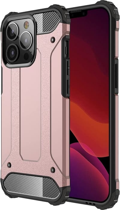 Schokbestendig Heavy Duty Hoesje Geschikt voor: iPhone 14 Pro Max Shock Proof Hybride - Back Cover - Dual Layer Armor Case - Extra Stevig - Rosegoud