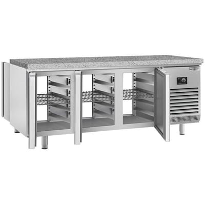 GGM Gastro Bäckereikühltisch Premium PLUS - 2185x800mm - mit Durchreiche - Granitarbeitsplatte Zilver
