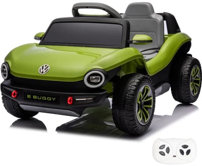 Volkswagen E-Buggy 12V Elektrische Kinderauto 1 tot 5 jaar – Officieel Gelicentieerd Accuvoertuig met Afstandsbediening – Retro Strandauto met Bluetooth, Kofferbak & Schokdempers – Groen