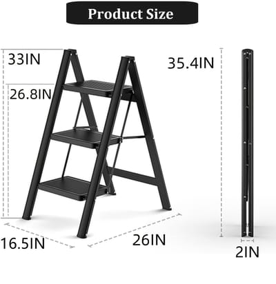 Opstap trapje-Ladder-Opvouwbare Trap-Huishoudelijke Trap met Brede Antislip Treden- Multifunctionele Opstapkruk- Makkelijk Op te Berg-3 Trappen-Zwart