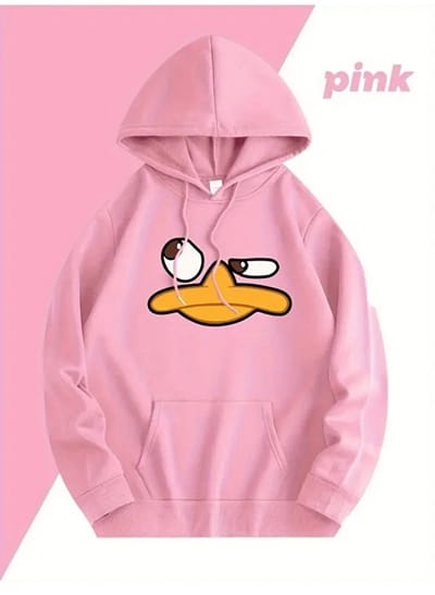Trendy Roze Hoodie met Grappige Eendenprint - Comfortabele Casual Sweater met Capuchon voor Dames en Heren - 4XL-5XL
