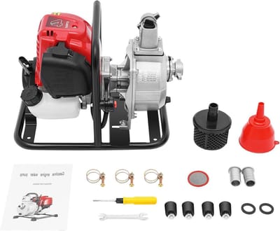 Benzine waterpomp - Motorpomp draagbaar - Water verplaatsen - Viertakt motor - 135 m³/u - Zilver rood zwart