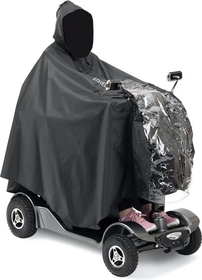 Scootmobielponcho - Poncho Deluxe voor scootmobiel - 161*141cm - Scootmobiel Poncho - Regenponcho - Unisex - Waterdichte regenponcho - poncho scootmobiel - voor scootmobielen en rolstoelgebruikers - Lichtgewicht - Zwart