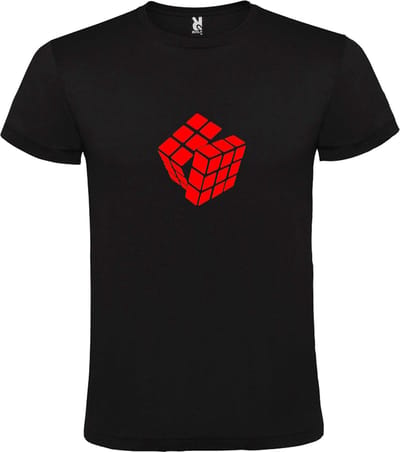 Zwart T-Shirt met “ Rubik's Kubus “ afbeelding Rood Size S