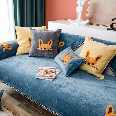 Moderne effen kleur bankhoes cartoon honden Scandinavische chenille effen kleur bankhanddoek universele antislip bankhoes voor woonkamer 70x70cm 1pcs