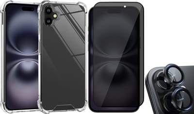 Hoesje geschikt voor iPhone 16 - Privacy Screenprotector Volledig Dekkend Glas & Camera Protector - Shockproof Transparant met Extra Hoekbescherming