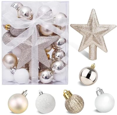 30 Stuks Mini-Kerstballen in Goud en Wit met Ophanghaakjes voor Tafelversiering