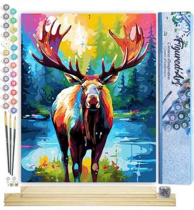 Figured'Art Schilderen op Nummer Volwassenen canvas Kleurrijke Abstracte Eland- Handwerk acrylverf Kit DIY Compleet - 40x50cm met DIY houten lijst
