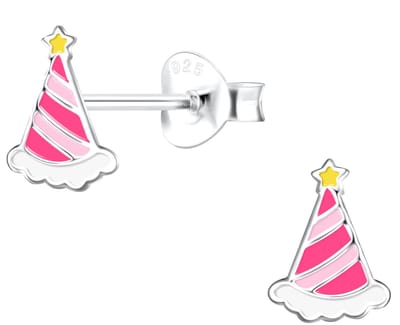Joy|S - Zilveren feestmuts oorbellen - feesthoedje - 6 x 7 mm - kinderoorbellen - verjaardag