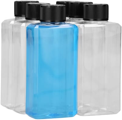 6 x 250 ml moderne rechthoekige fles PET transparant + Kindveiligedop zwart - PET Kunststof BPA-vrij - Plastic Flessen Navulbaar - Met Dop - Lege Flessen - 6 stuks