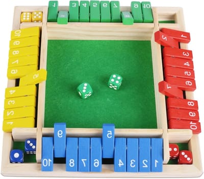 4 Spelers Shut The Box Spel - Houten Dobbelspel voor Volwassenen, Strategisch Bordspel met Wiskunde en Kans, Gezellig Spel voor Feestjes en Spelletjesavonden