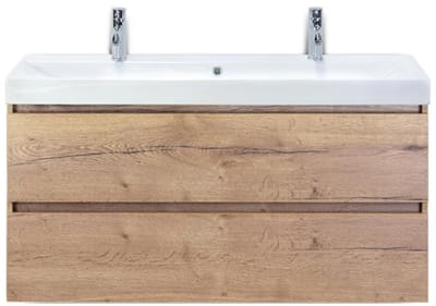 Maxx XL Badmeubelset 120 cm - Natuur Eiken - Wastafel Just Enkel 2 Kraangaten