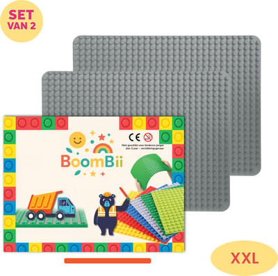 Bouwplaat XXL grijs - geschikt voor DUPLO - 2 XXL bouwplaten - BoomBii