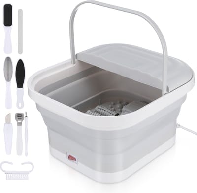 Opvouwbaar Voetenbad met Warmte & Massagerollers – Inklapbare Spa Emmer voor Thuis – Elektrisch Voetbad met Constante Temperatuur (45°C) – Draagbaar Pedicure Bad voor Ontspanning – EU-stekker