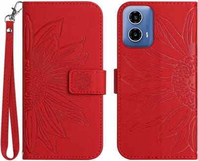 Coverup Hoesje - Geschikt voor Motorola Moto G85 Hoesje - Coverup Zonnebloem Book Case met Koord - Rood