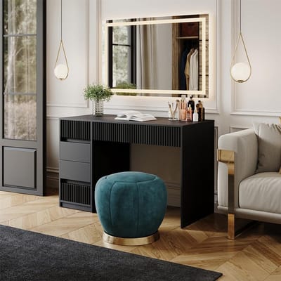 Kaptafel met Spiegel - Make-up Tafel - Persoonlijke Verzorging - Geïntegreerde LED-verlichting - 120 cm Breed - Zwart