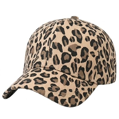 Lichtbruin zwart luipaardprint baseball pet dames – cap met dierenprint en gebogen klep – verstelbare casual baseball pet met luipaard patroon – bruine dames pet voor outdoor en dagelijks gebruik