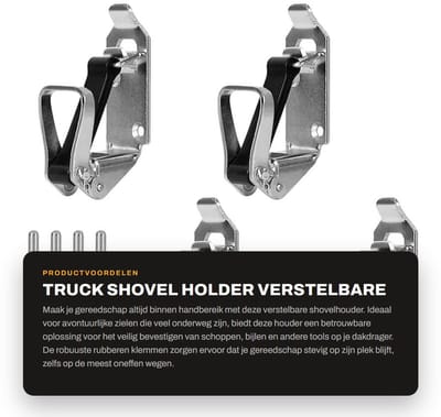 Dailygoods- Shovel Houder - 4 x 80 mm - Verstelbare Beugel - Antislip Rubber Klemmen - Voor Dakdragers - Geschikt voor Tuingereedschap - Gereedschapshouder