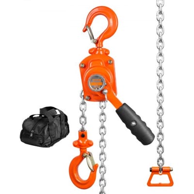 VEVOR Mini Hefboomtakel 0,5T Draagvermogen Kettingtakel 260N Trekkracht Katrol 1,40m Hefhoogte Rateltakel Takel van staal G80 ketting Weston Dubbele Palrem 360° Draaibare Haak Handkettingtakel